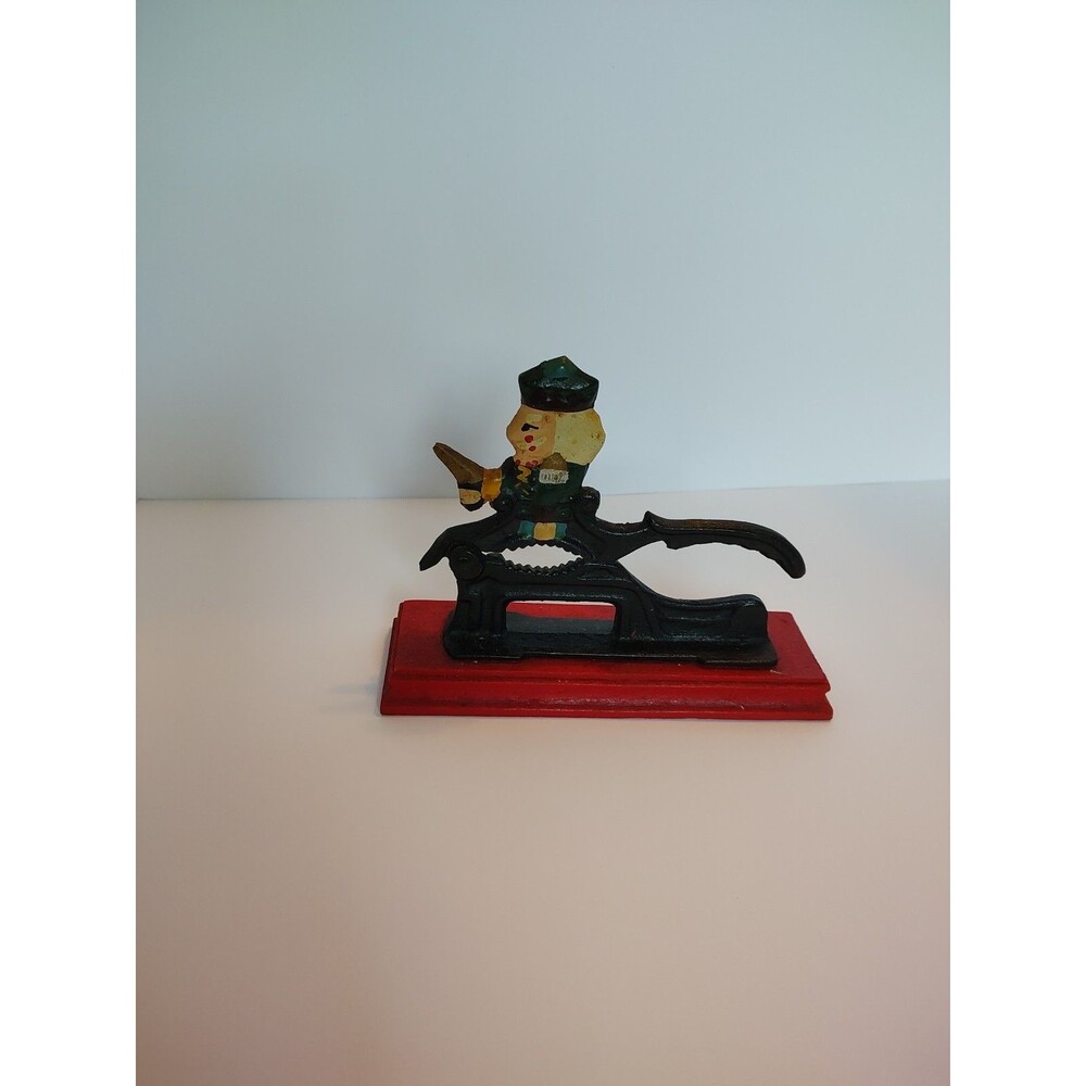 Vintage Style Cast Iron Nutcracker Lever Wood Base READ Description